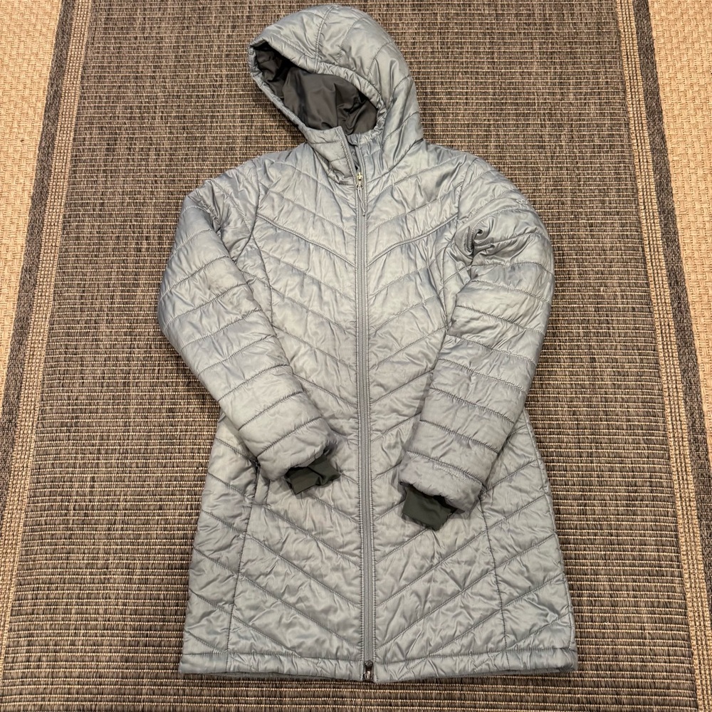 Columbia Light Gray Hooded Omni-Heat Puffer Coat